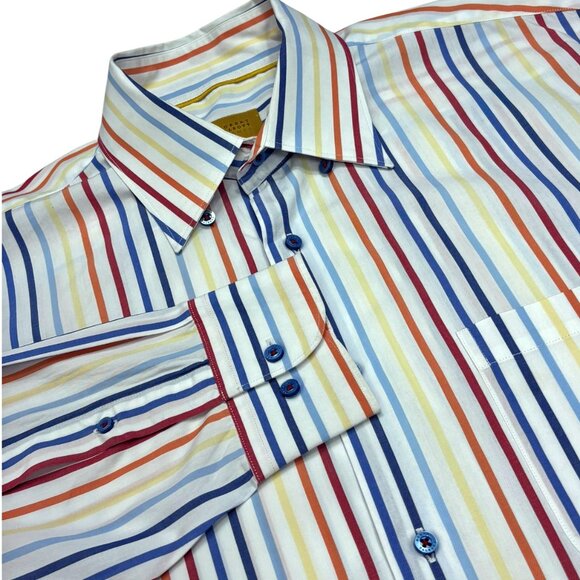 Robert Talbott Carmel White Striped Hidden Button Collar Shirt - Picture 6 of 11